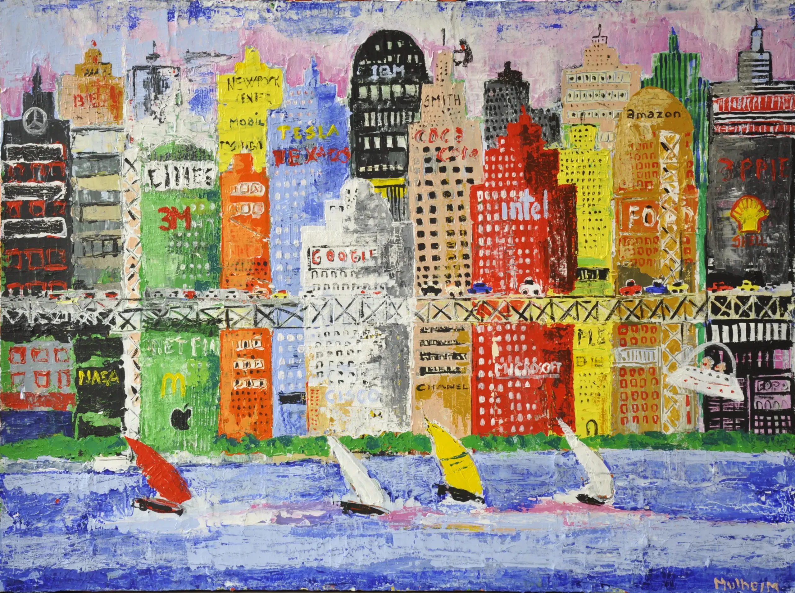 Regate sur l'Hudson - Œuvre sur toile - Format 60F ( 97 cm x 130 cm )