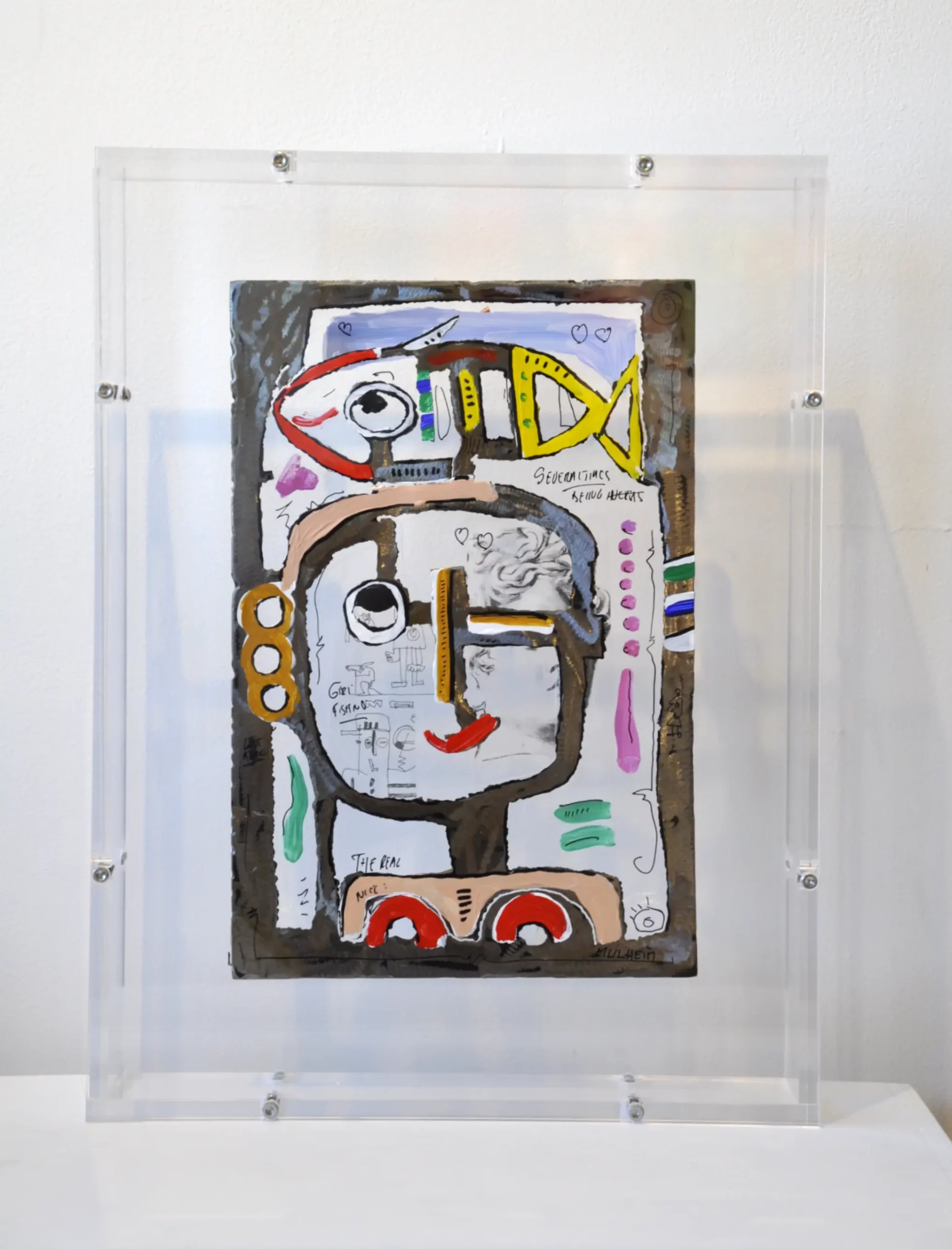 " Femme au poisson " - Boite en plexiglass + plaque acier superposé - Hauteur 49 cm x Longueur 37 cm