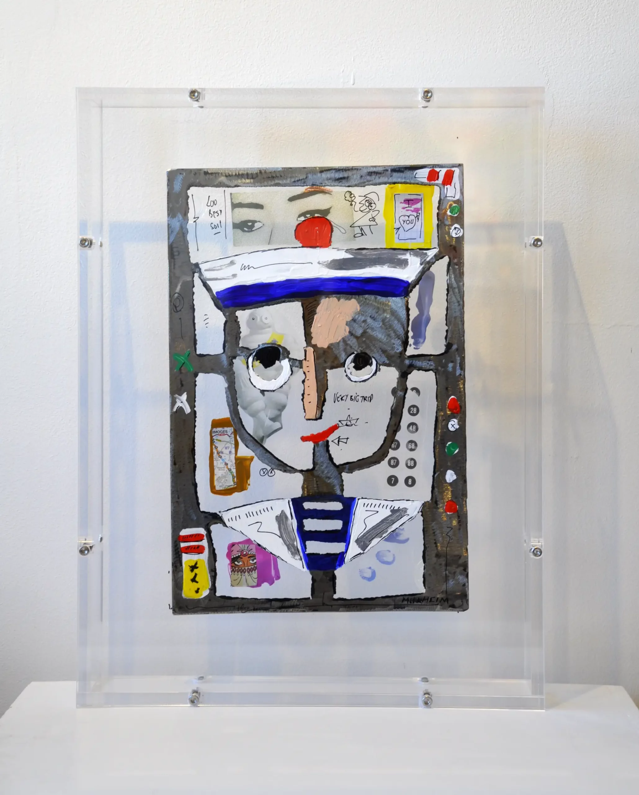 " Petit marin blanc " - Boite en plexiglass + plaque acier superposé - Hauteur 49 cm x Longueur 37 cm