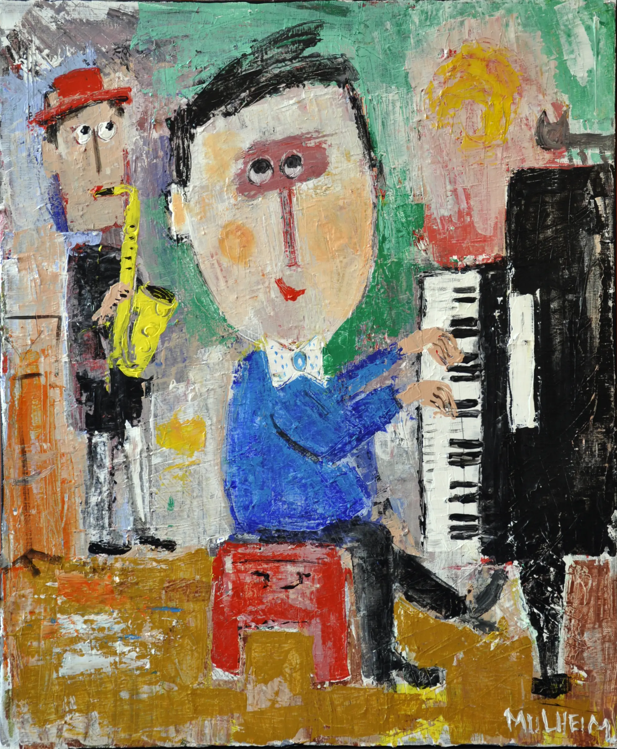 " Teddy le pianiste " - Portrait sur toile Format 15F ( 65 cm x 54 cm )