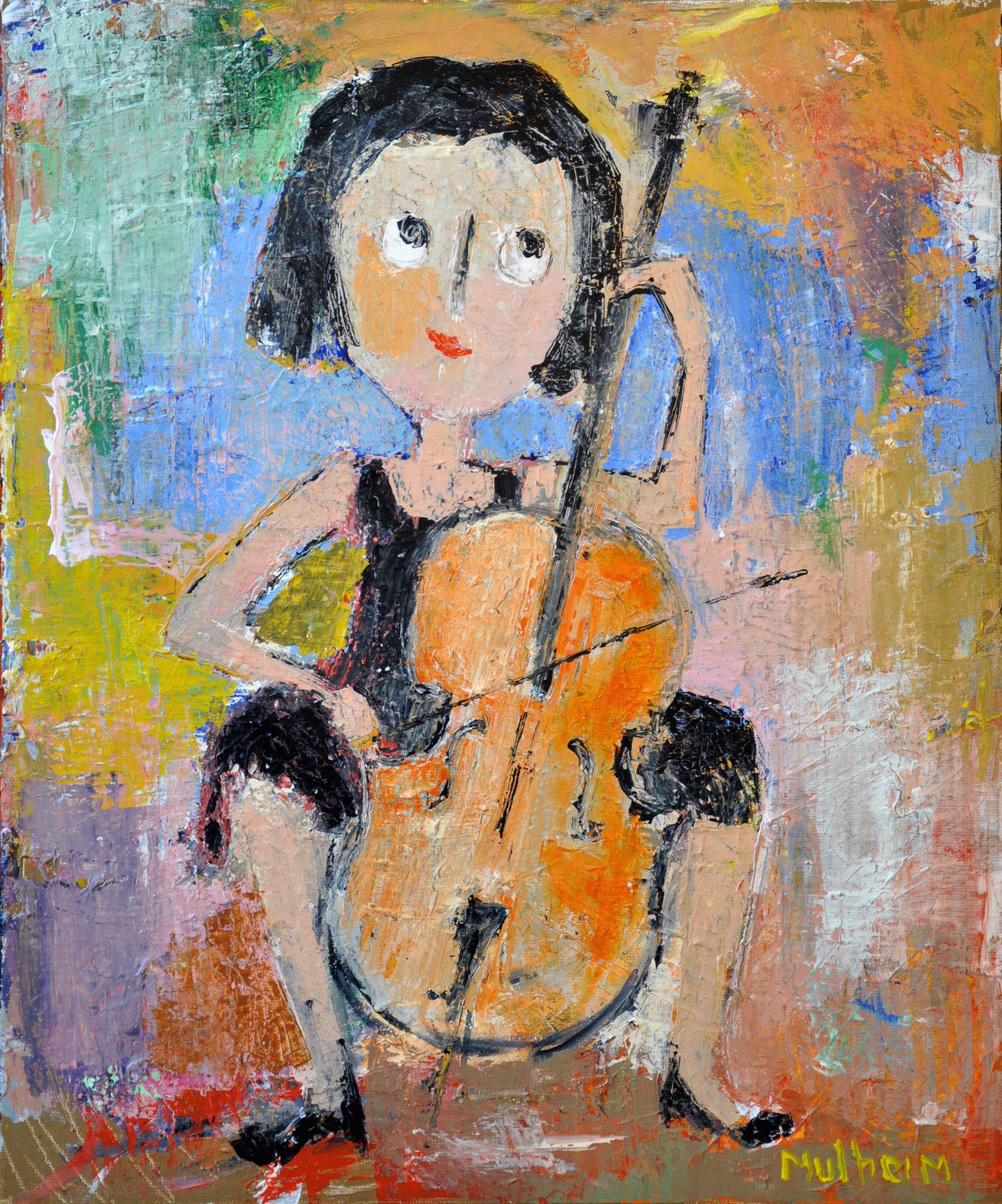 Odette la violoncelliste - Portrait sur toile - Format 15F ( 65 cm x 54 cm )